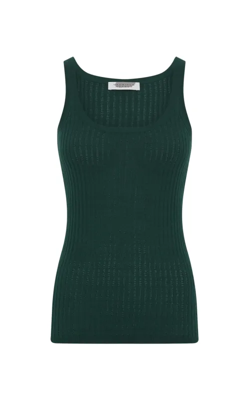 Nevin Pointelle Knit Tank Top in English Green Cashmere Silk sold by Gabriela Hearst