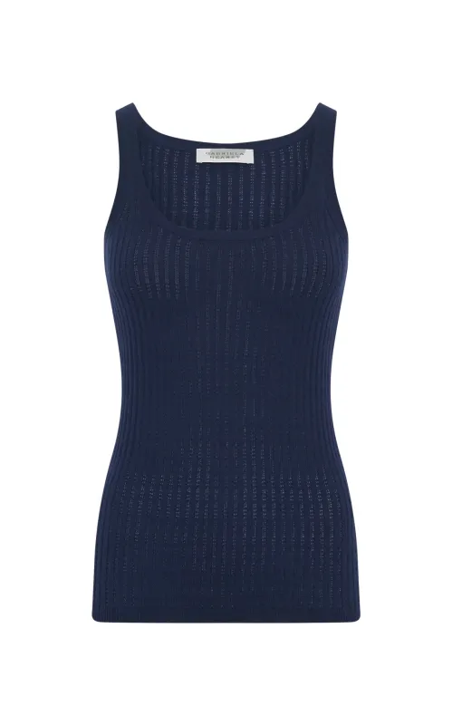 Nevin Pointelle Knit Tank Top in Electric Navy Cashmere Silk sold by Gabriela Hearst