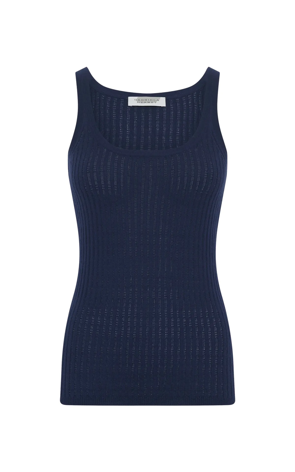 Nevin Pointelle Knit Tank Top in Electric Navy Cashmere Silk sold by Gabriela Hearst