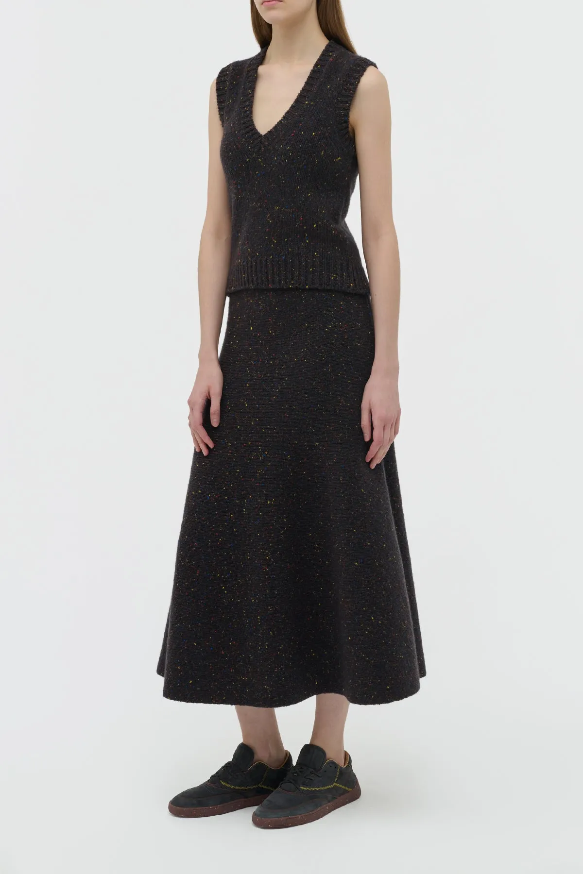 Eden Knit Midi Skirt in Charcoal Multi Speckled Aran Cashmere sold by Gabriela Hearst product image thumbnail 3