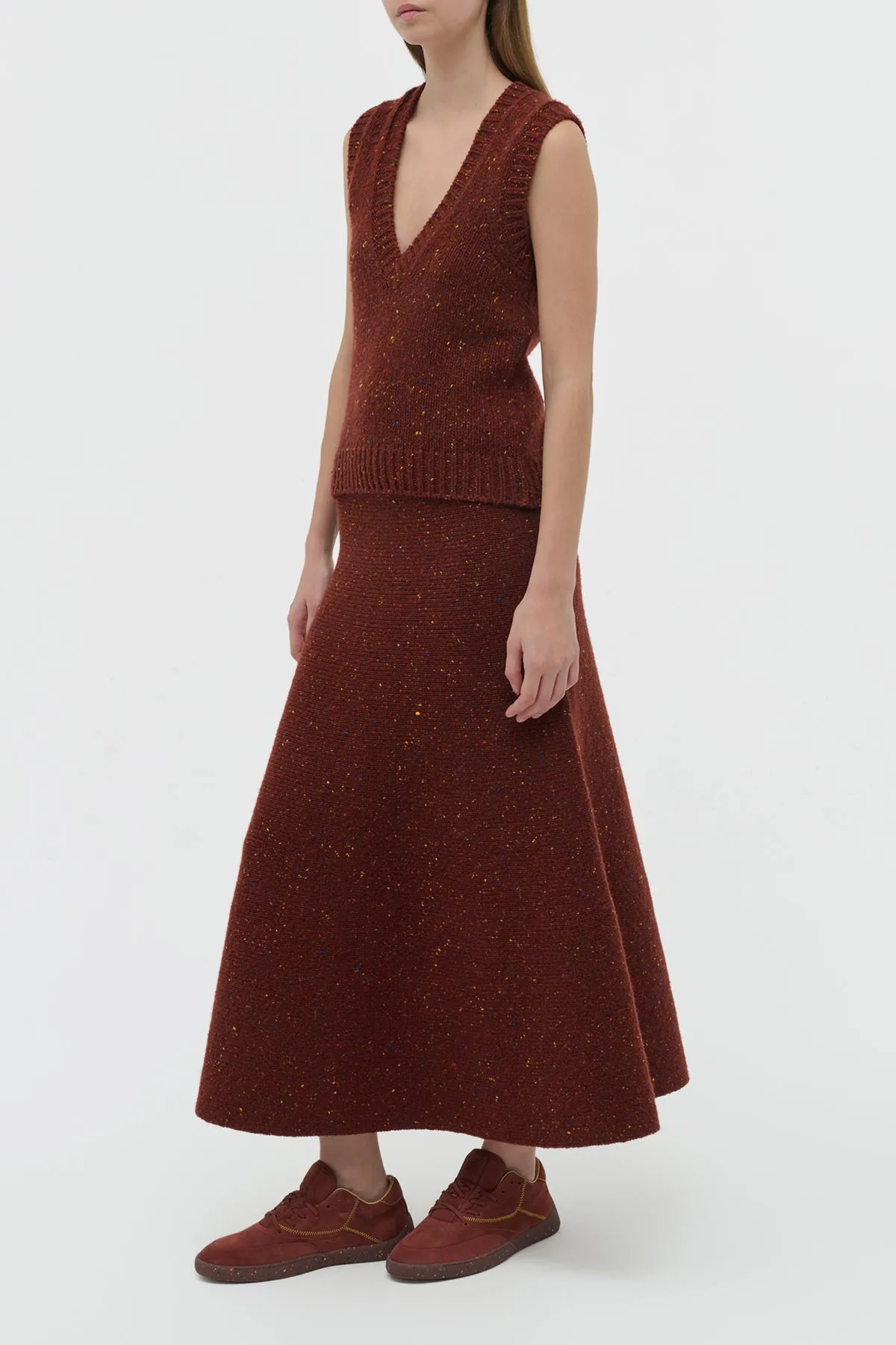 Eden Knit Midi Skirt in Burnt Sienna Multi Speckled Aran Cashmere sold by Gabriela Hearst product image thumbnail 3