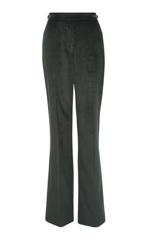 Vesta Flare Pant in English Green Sea Island Cotton Corduroy sold by Gabriela Hearst