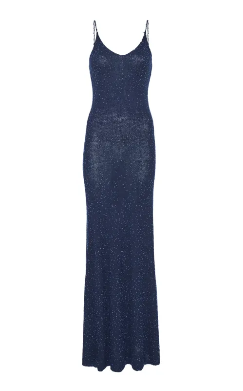 Florian Knit Maxi Slip Dress in Electric Navy Beaded Cashmere Silk sold by Gabriela Hearst