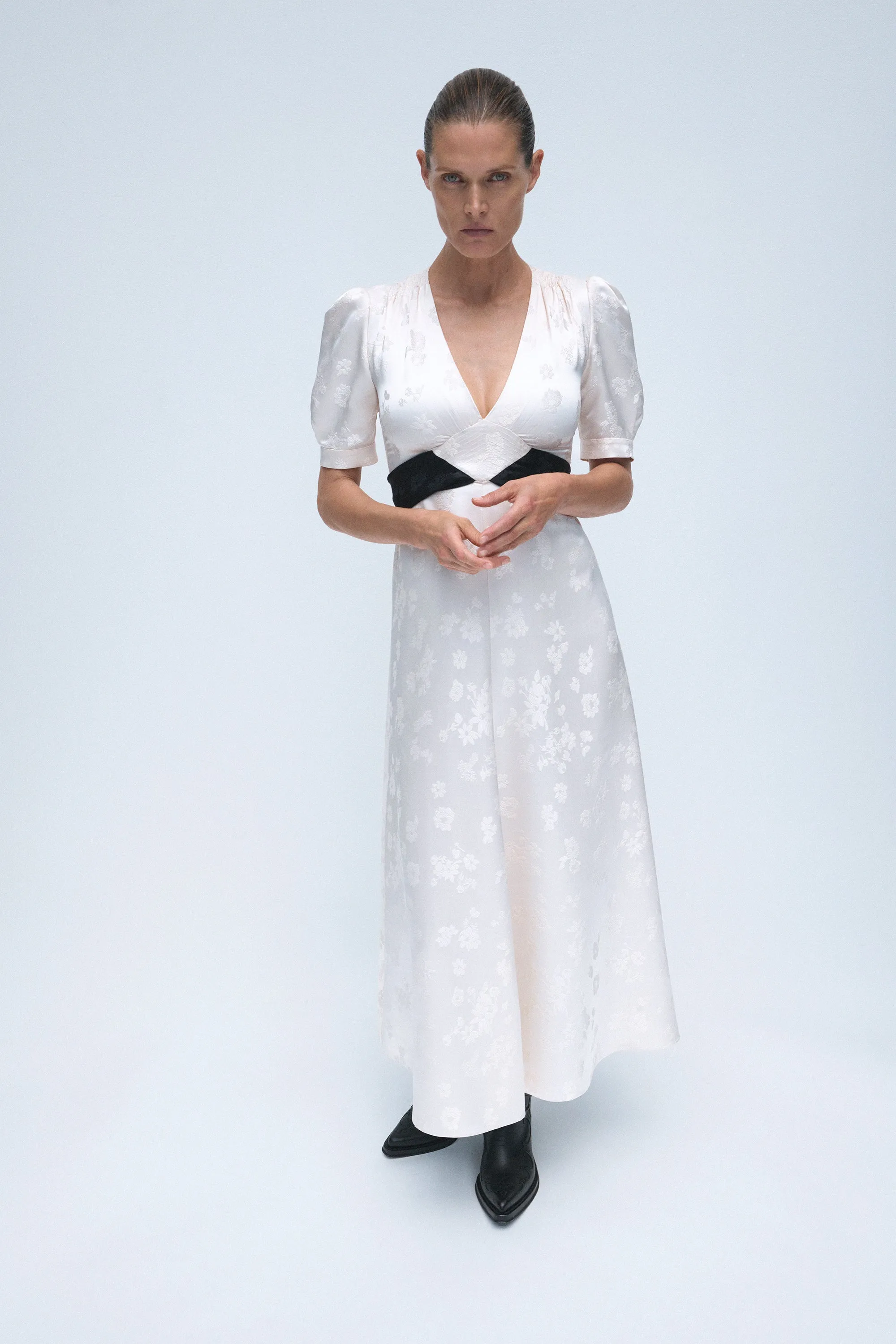 Larkin Maxi Dress in Ivory & Black Embroidered Silk sold by Gabriela Hearst product image thumbnail 2