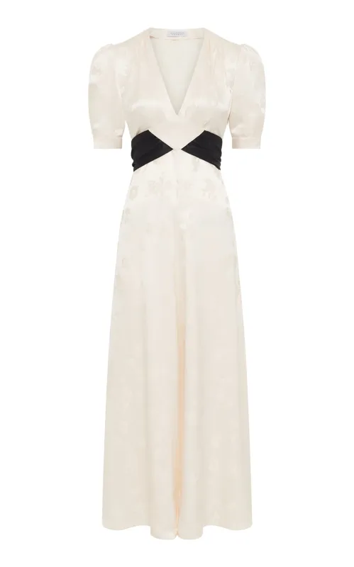 Larkin Maxi Dress in Ivory & Black Embroidered Silk made by Gabriela Hearst