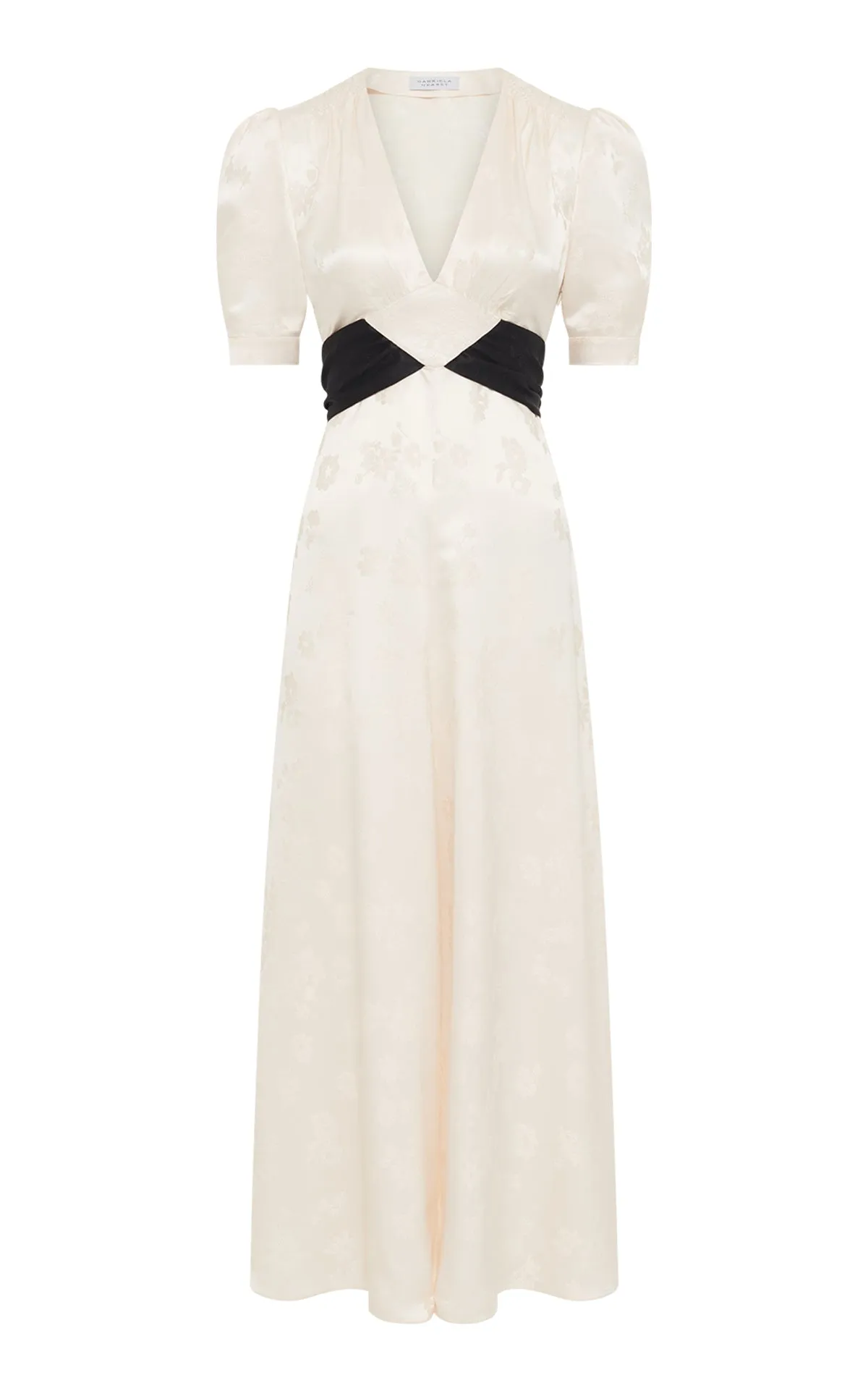 Larkin Maxi Dress in Ivory & Black Embroidered Silk sold by Gabriela Hearst