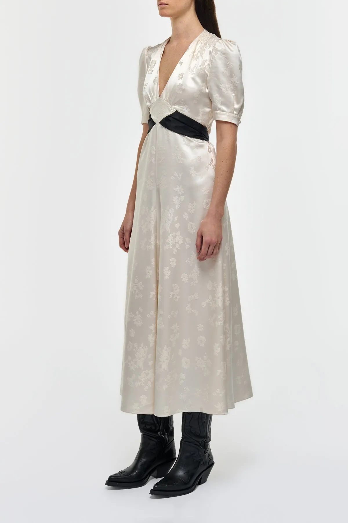 Larkin Maxi Dress in Ivory & Black Embroidered Silk sold by Gabriela Hearst product image thumbnail 4