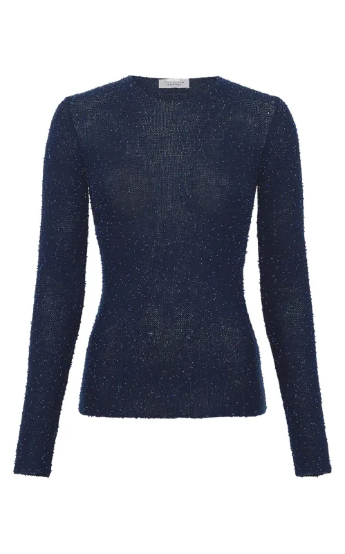 Nello Knit Sweater in Electric Navy Beaded Cashmere Silk sold by Gabriela Hearst