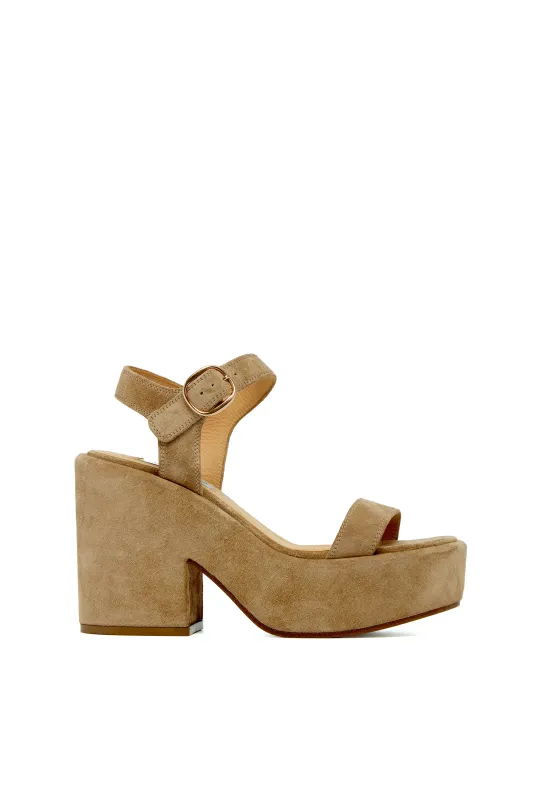 Iman Platform Sandal in Sand Suede sold by Gabriela Hearst