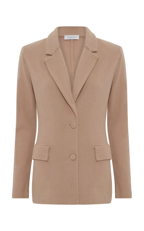 Zander Knit Jacket in Camel Brushed Cashmere sold by Gabriela Hearst