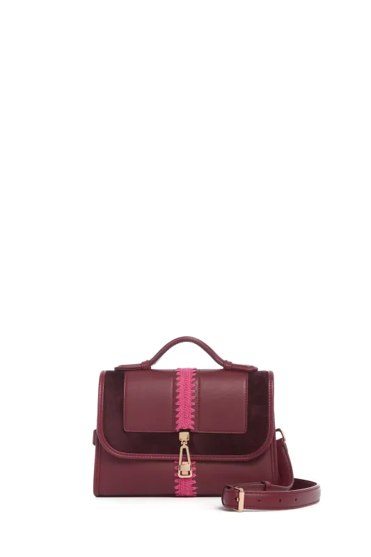 Small Leonora Flap Embroidered Bag in Bordeaux & Fuchsia Nappa Leather sold by Gabriela Hearst