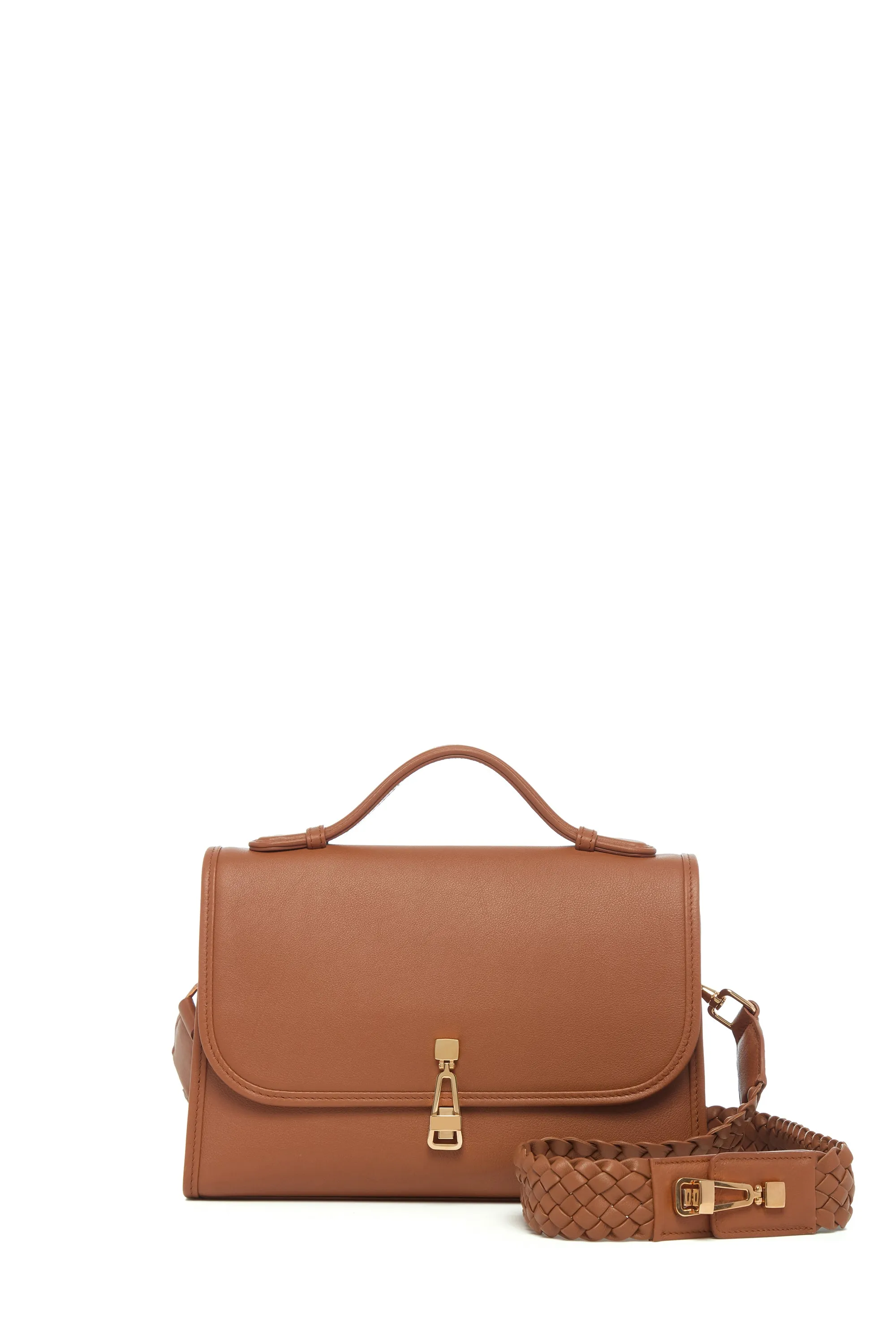 Medium Leonora Flap Bag in Cognac Soft Leather with Braided Strap sold by Gabriela Hearst