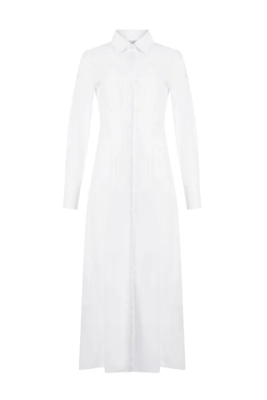 Eugene Maxi Shirtdress in White Sea Island Cotton made by Gabriela Hearst