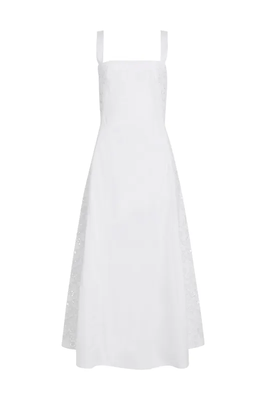 Lenya Lace Midi Dress in White Sea Island Cotton sold by Gabriela Hearst