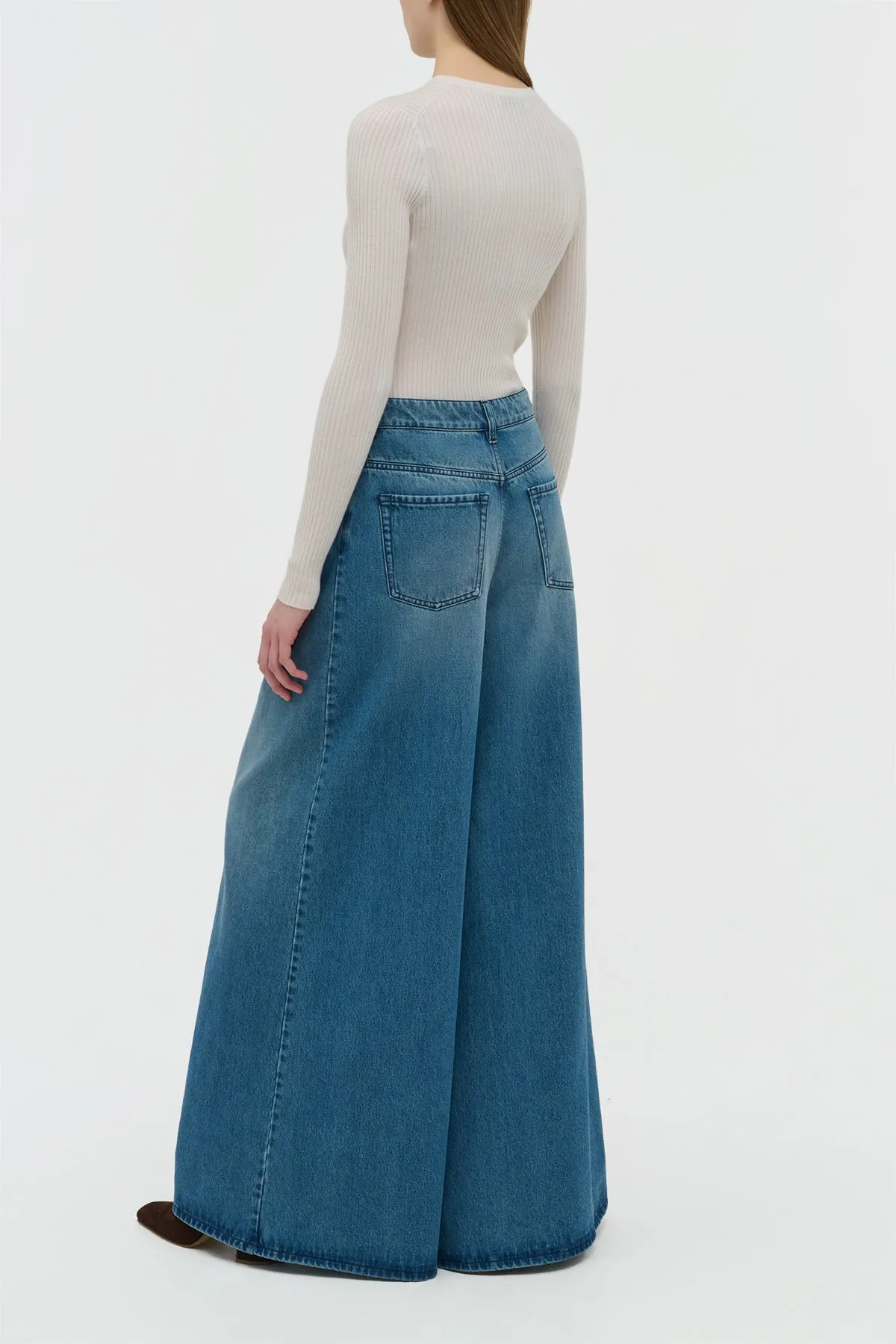Brenn Wide-leg Jean in Uruguayan Blue Recycled Cotton Denim sold by Gabriela Hearst product image thumbnail 4