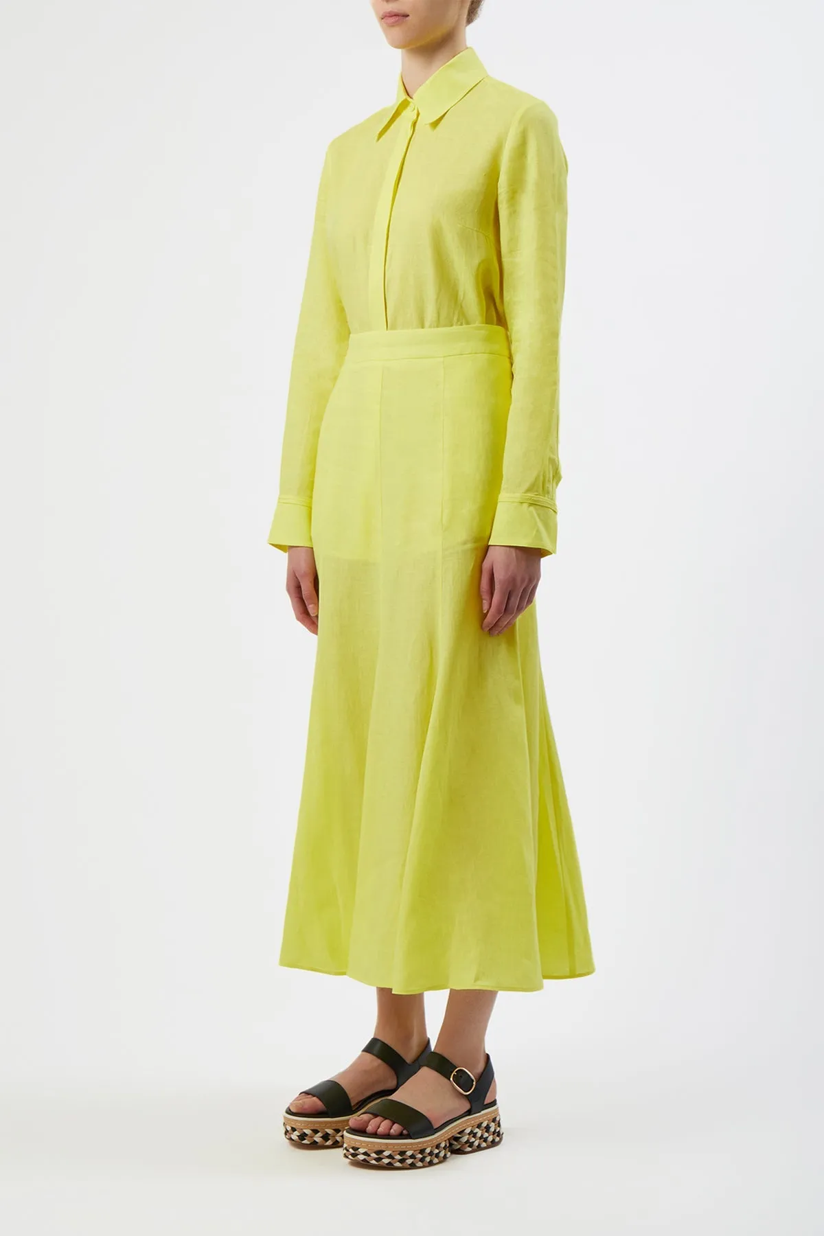 Tate Skirt in Fluorescent Yellow Linen sold by Gabriela Hearst product image thumbnail 3