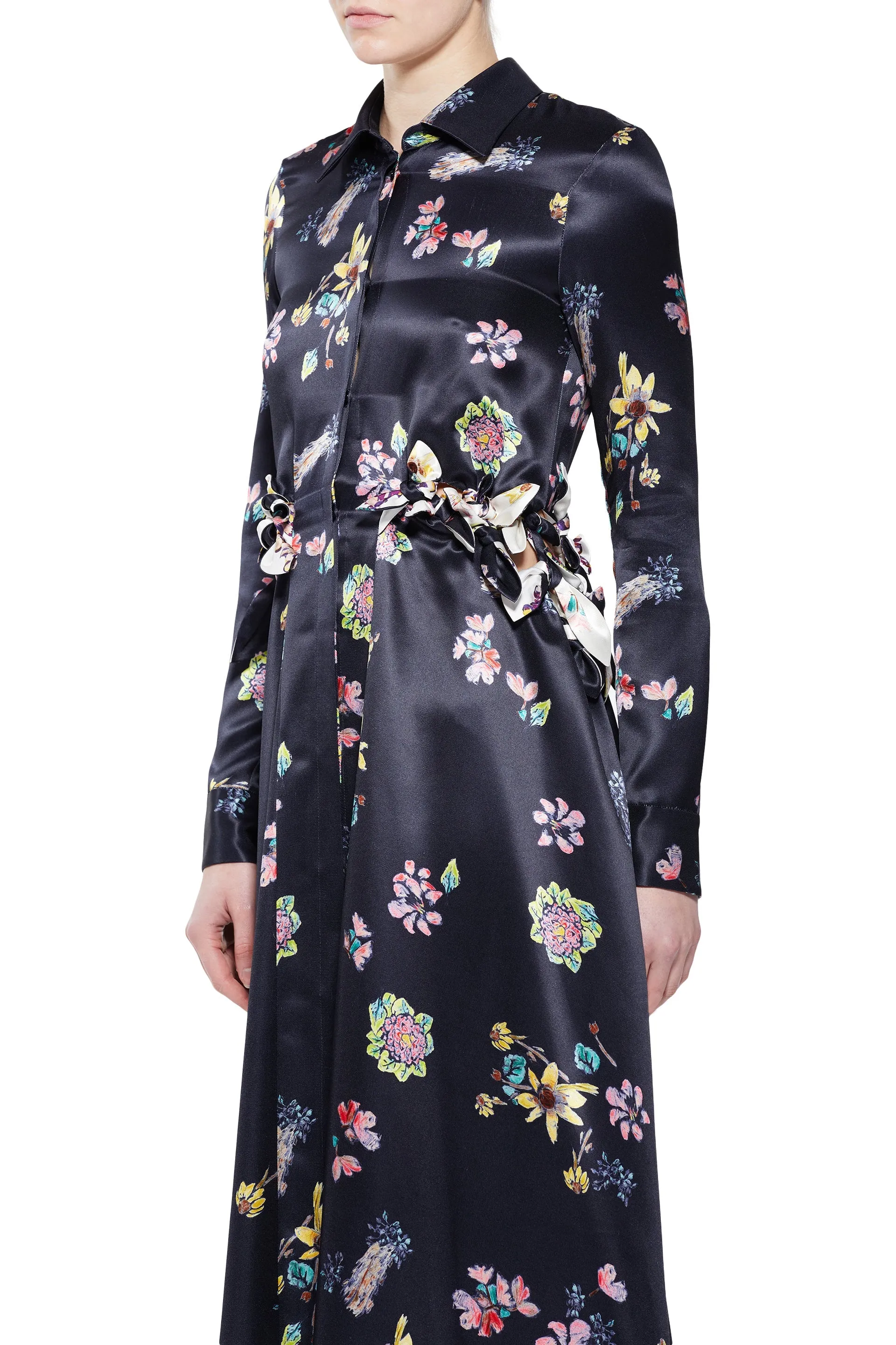 Clive Shirtdress in Dark Navy Multi Printed Silk sold by Gabriela Hearst product image thumbnail 4