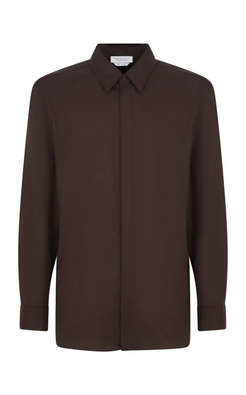 Nicolas Shirt in Chocolate Superfine Wool sold by Gabriela Hearst