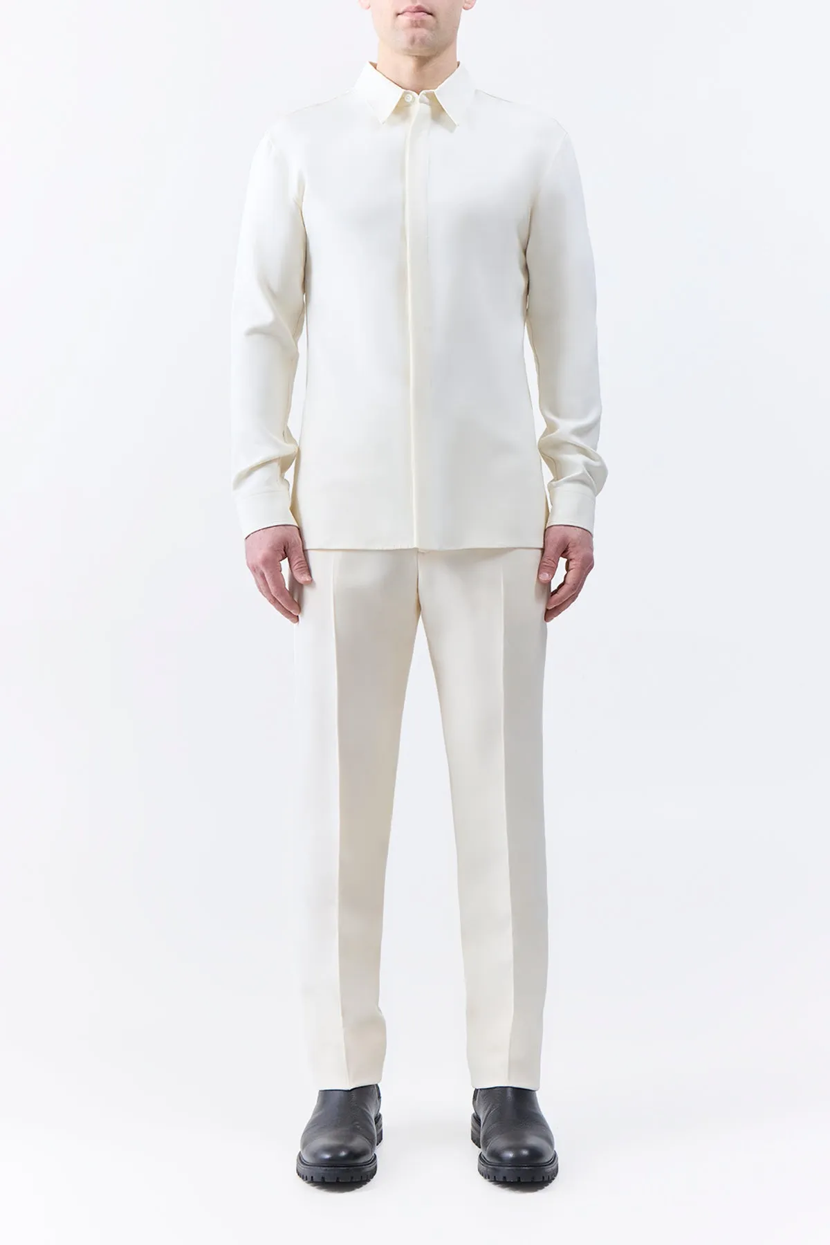 Nicolas Shirt in Ivory Silk Wool Cady sold by Gabriela Hearst product image thumbnail 3