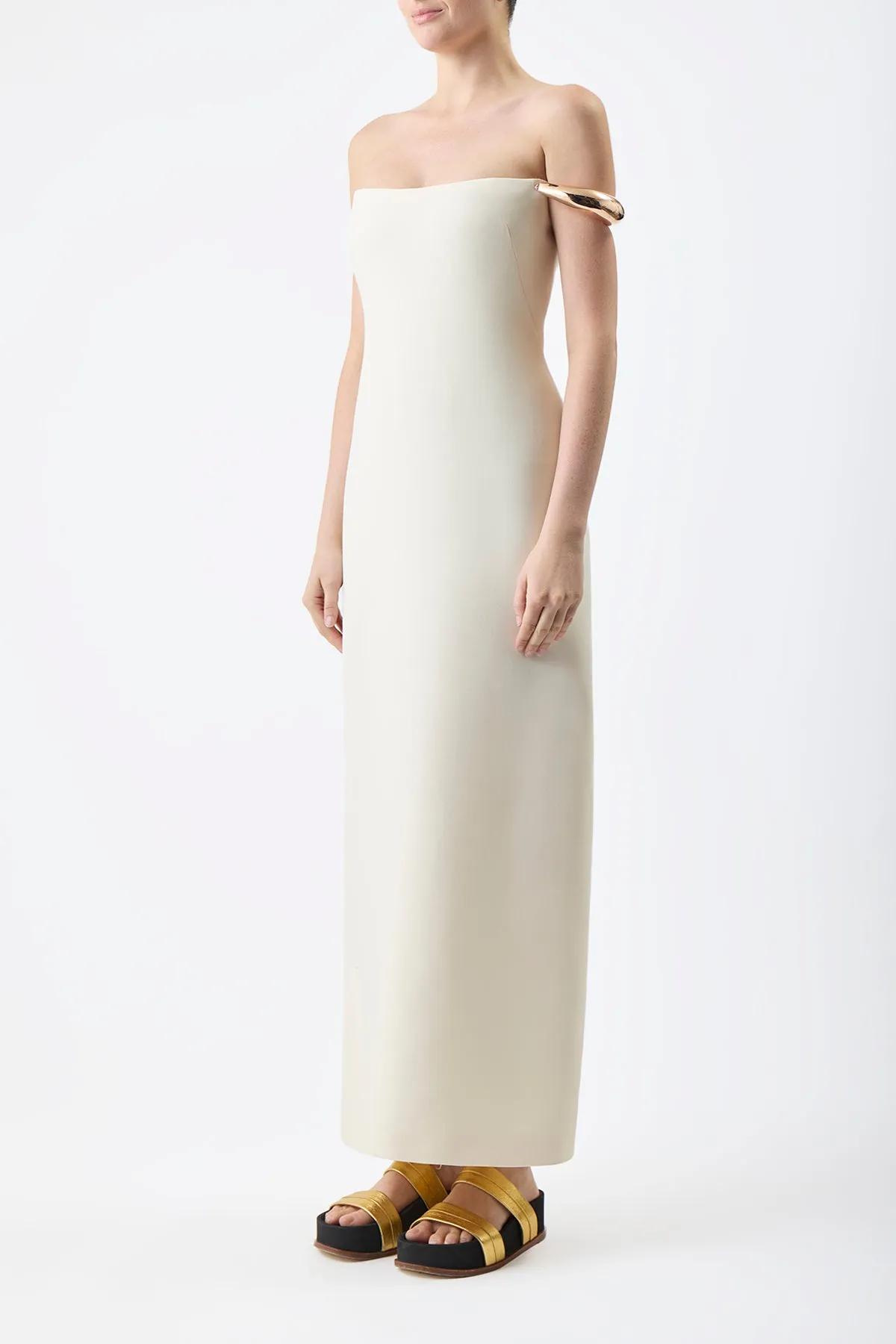 Anica Maxi Dress in Ivory Wool Silk Cady sold by Gabriela Hearst product image thumbnail 3