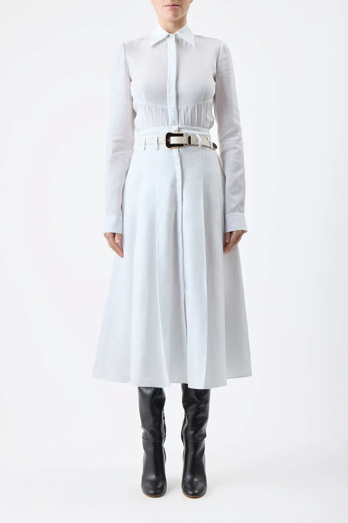 Dugald Pleated Midi Skirt in White Aloe Linen sold by Gabriela Hearst product image thumbnail 3