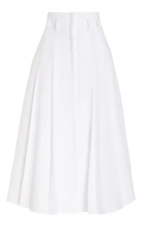 Dugald Pleated Midi Skirt in White Aloe Linen sold by Gabriela Hearst