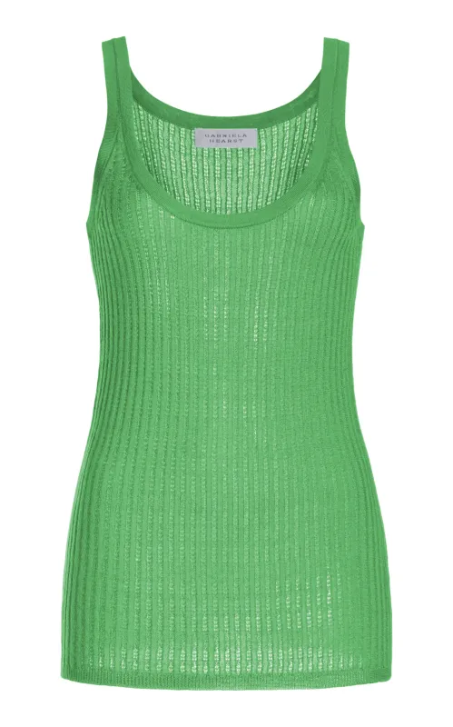 Nevin Pointelle Knit Tank Top in Peridot Green Cashmere Silk sold by Gabriela Hearst