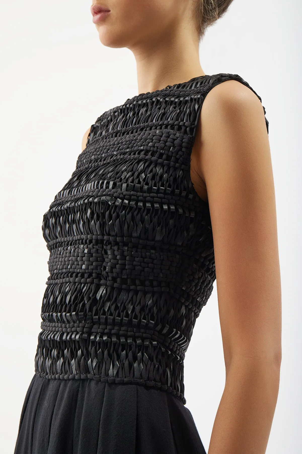 Yeni Dress in Black Woven Leather sold by Gabriela Hearst product image thumbnail 3