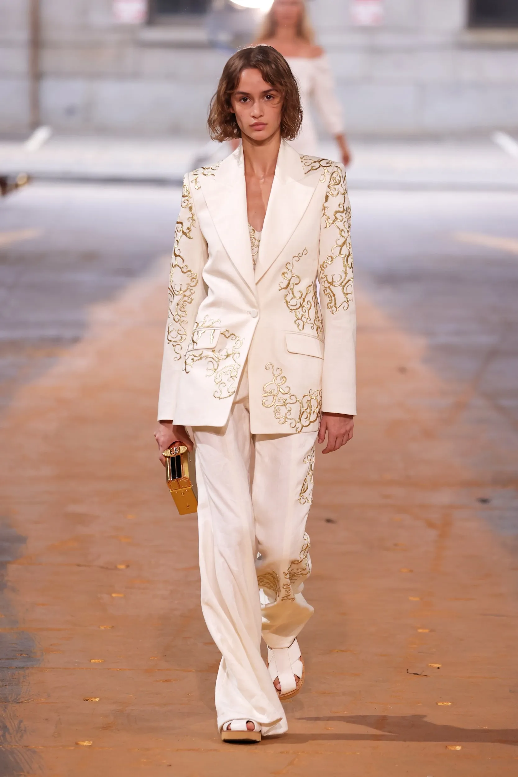 Rhein Embroidered Pant in Ivory Textured Linen sold by Gabriela Hearst product image thumbnail 2