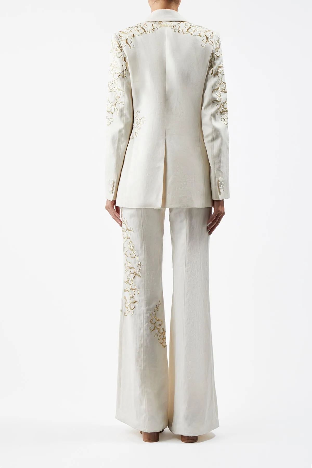 Rhein Embroidered Pant in Ivory Textured Linen sold by Gabriela Hearst product image thumbnail 5