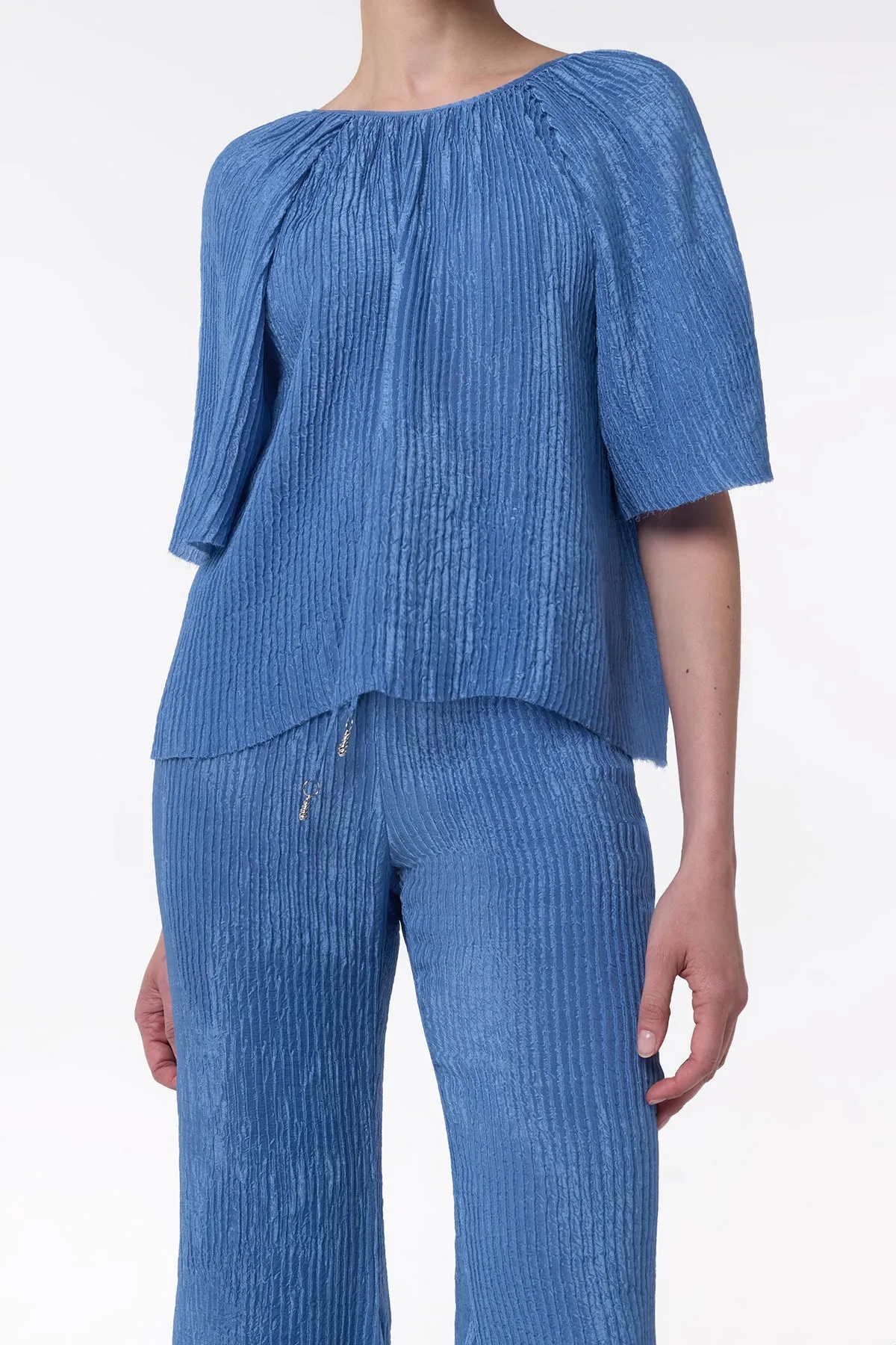 Claude Flare Pant in Sky Plisse Silk sold by Gabriela Hearst product image thumbnail 5