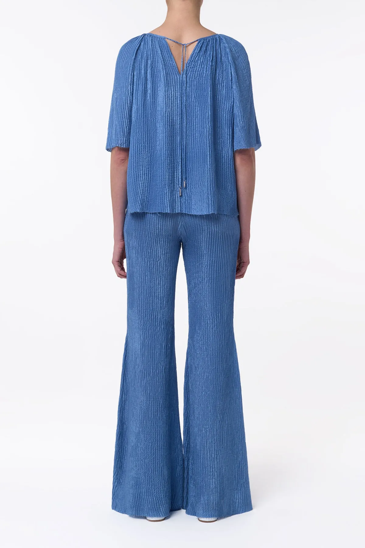 Claude Flare Pant in Sky Plisse Silk sold by Gabriela Hearst product image thumbnail 4