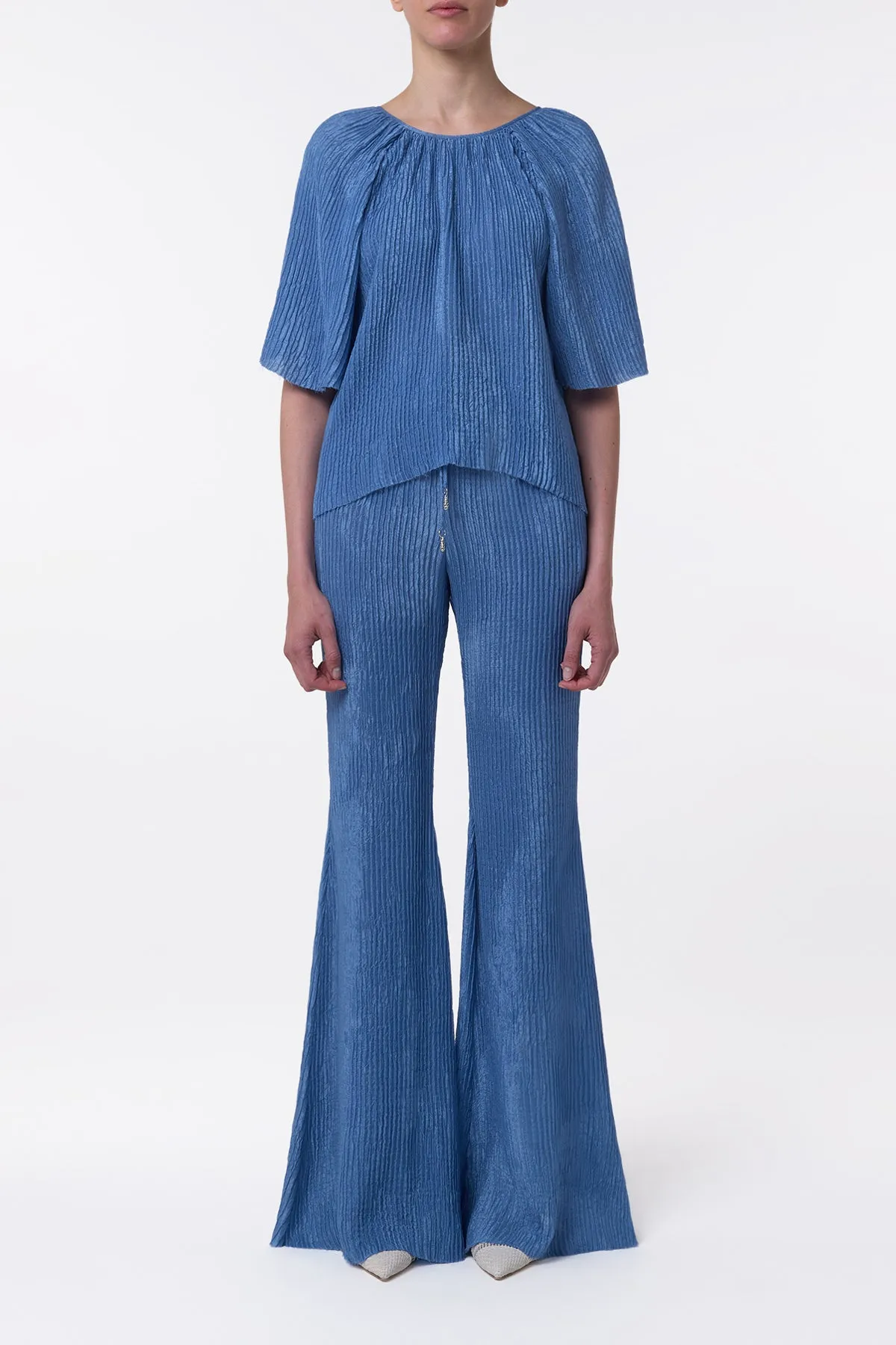 Claude Flare Pant in Sky Plisse Silk sold by Gabriela Hearst product image thumbnail 2