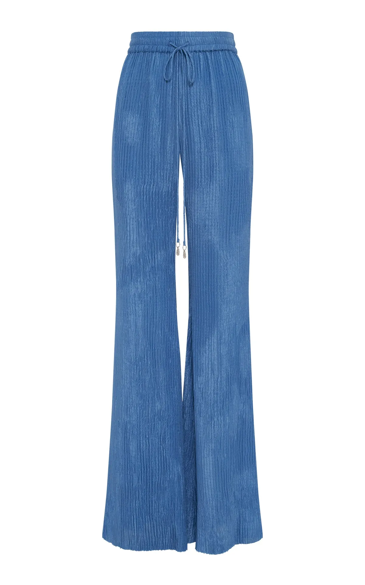 Claude Flare Pant in Sky Plisse Silk sold by Gabriela Hearst
