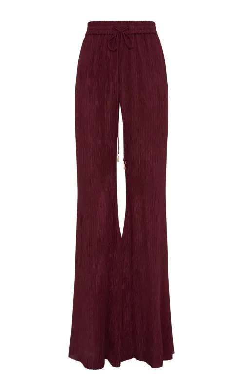 Claude Flare Pant in Bordeaux Plisse Silk made by Gabriela Hearst