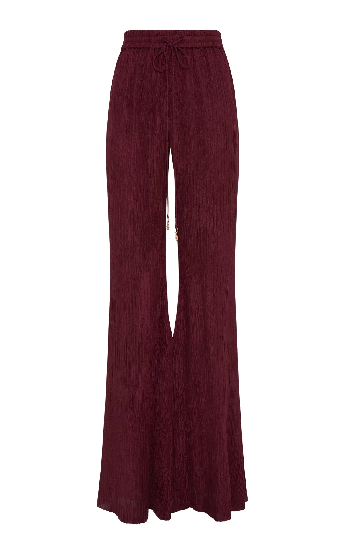 Claude Flare Pant in Bordeaux Plisse Silk sold by Gabriela Hearst