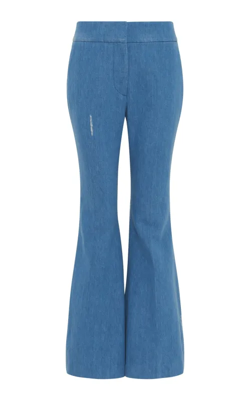 Marsh Flare Cropped Pant in Light Blue Recycled Cotton Linen Denim sold by Gabriela Hearst