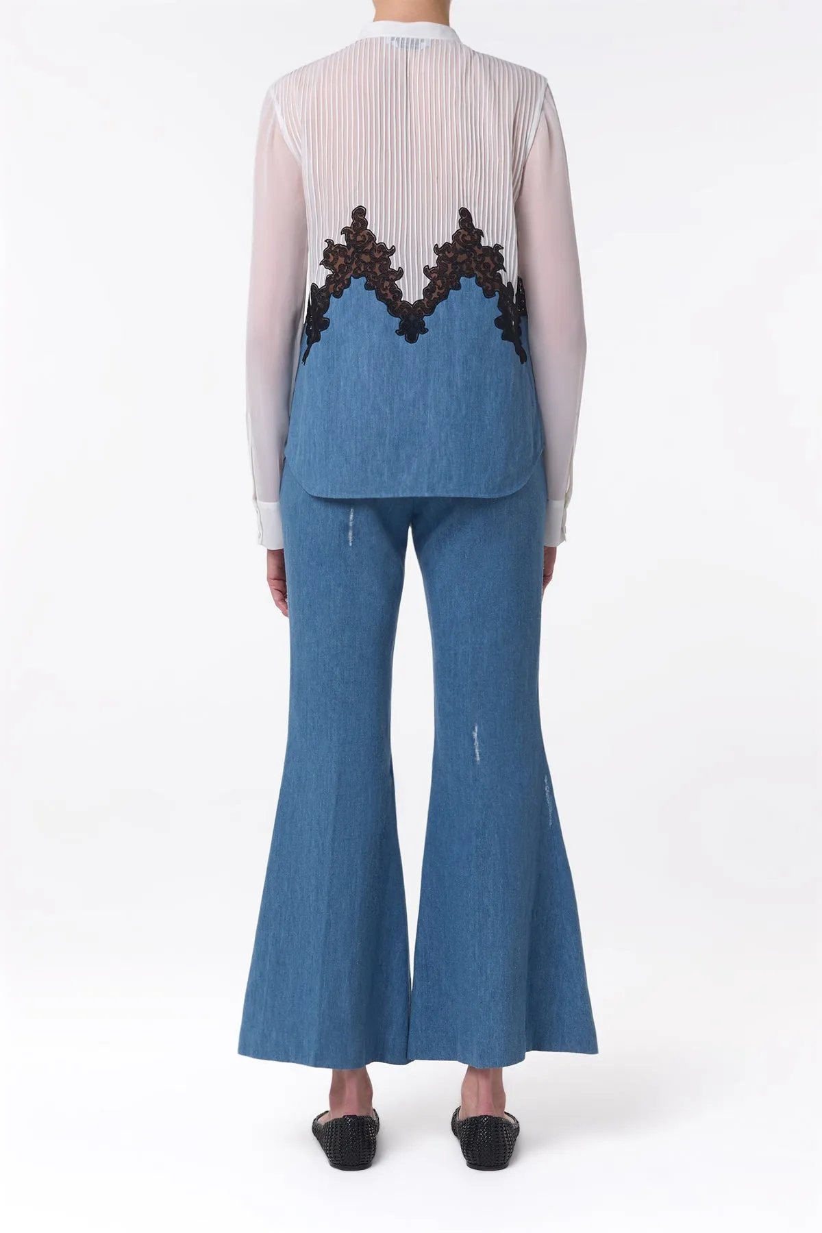 Marsh Flare Cropped Pant in Light Blue Recycled Cotton Linen Denim sold by Gabriela Hearst product image thumbnail 5