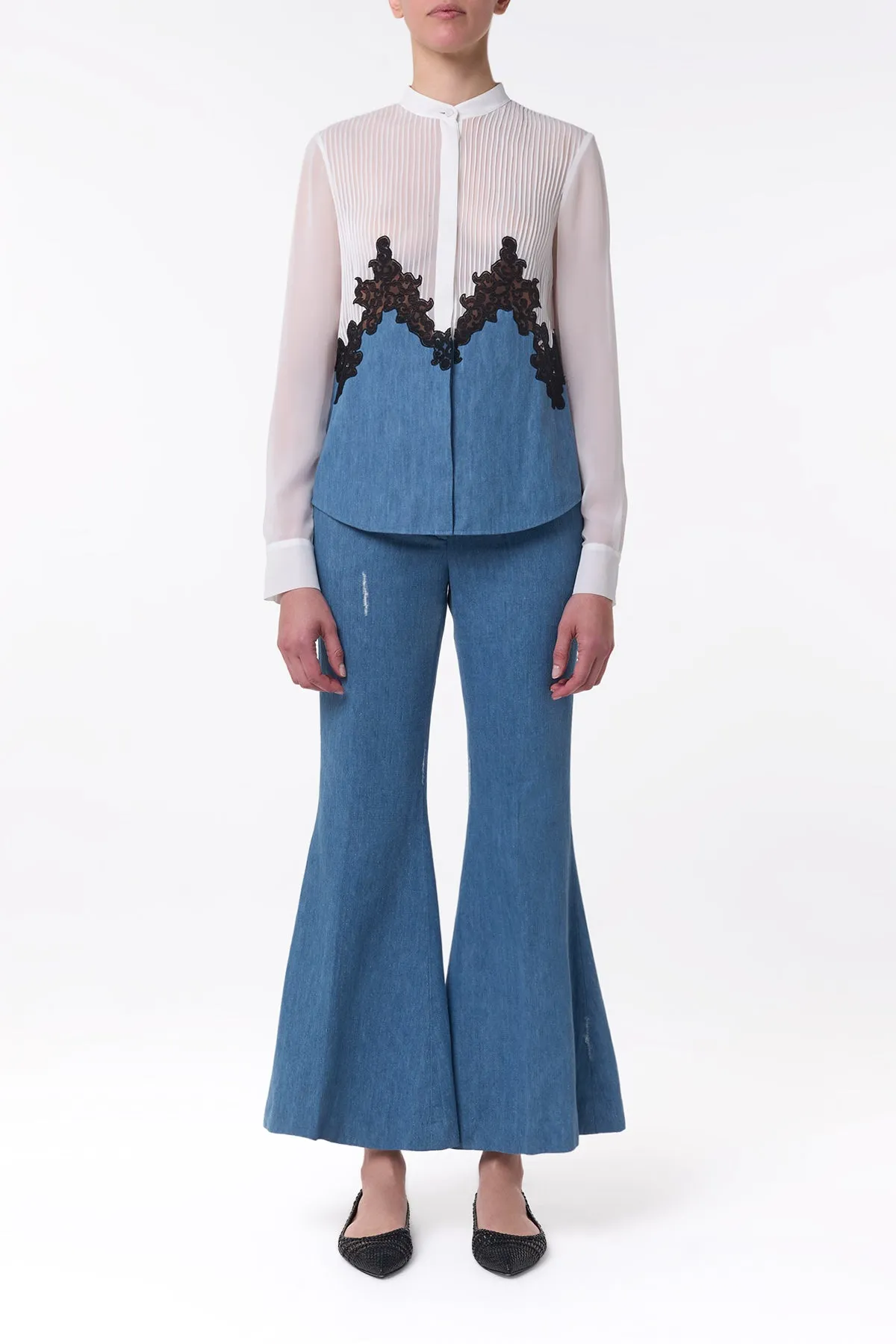 Marsh Flare Cropped Pant in Light Blue Recycled Cotton Linen Denim sold by Gabriela Hearst product image thumbnail 3