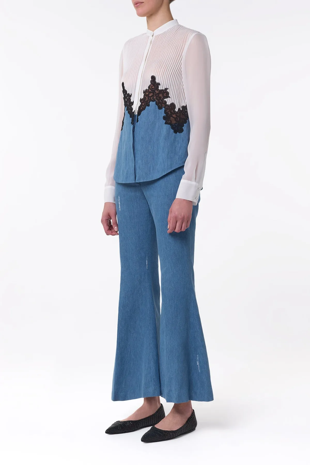 Marsh Flare Cropped Pant in Light Blue Recycled Cotton Linen Denim sold by Gabriela Hearst product image thumbnail 4