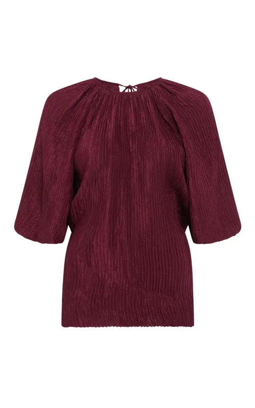 Nula Top in Bordeaux Plisse Silk sold by Gabriela Hearst