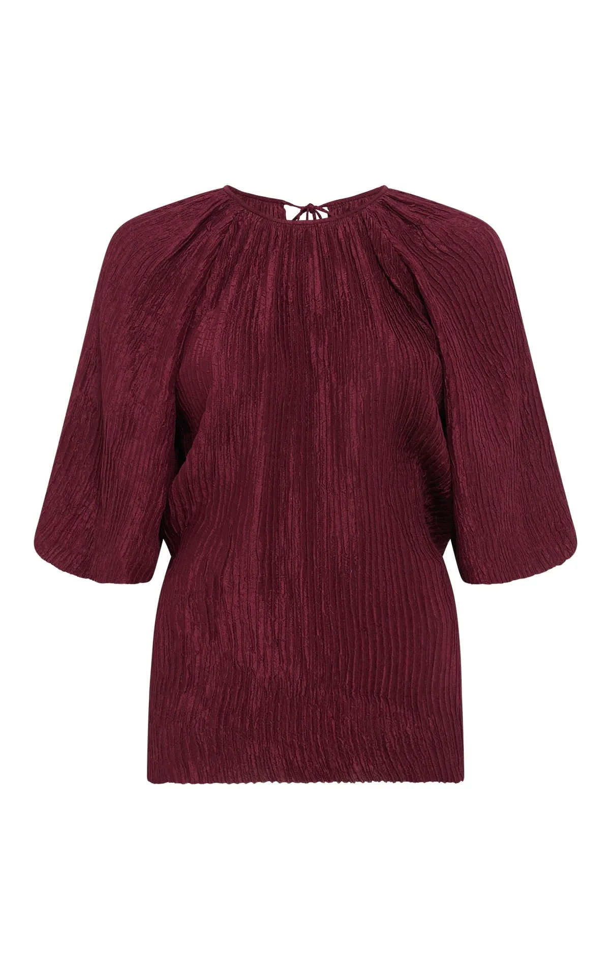 Nula Top in Bordeaux Plisse Silk sold by Gabriela Hearst