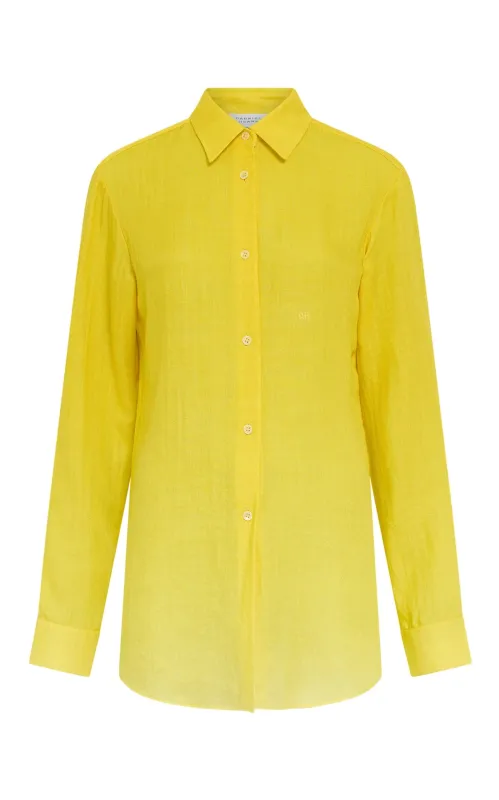 Reyes Shirt in Cadmium Yellow Cashmere Silk Herringbone sold by Gabriela Hearst