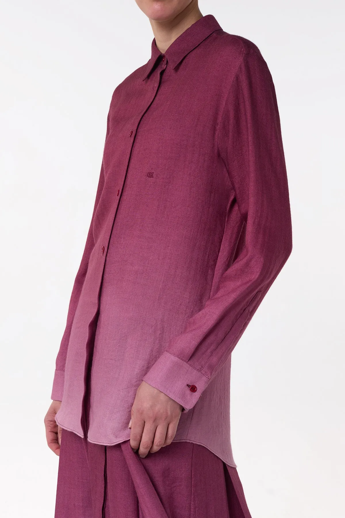 Reyes Shirt in Bordeaux Cashmere Silk Herringbone sold by Gabriela Hearst product image thumbnail 4