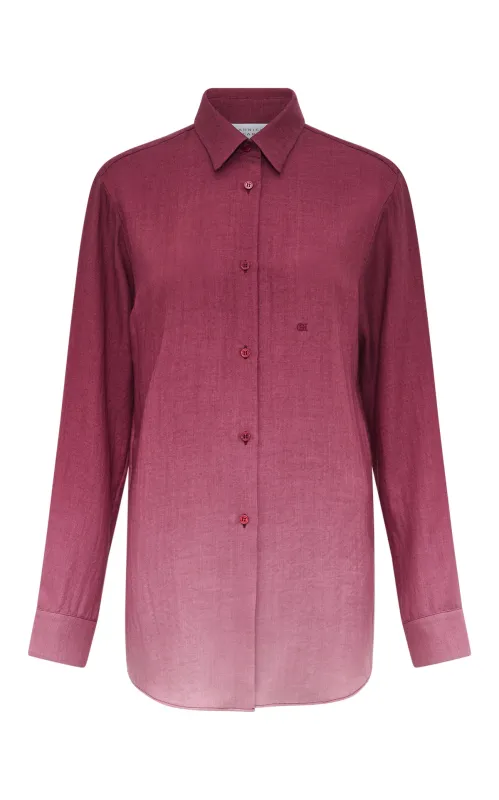 Reyes Shirt in Bordeaux Cashmere Silk Herringbone sold by Gabriela Hearst