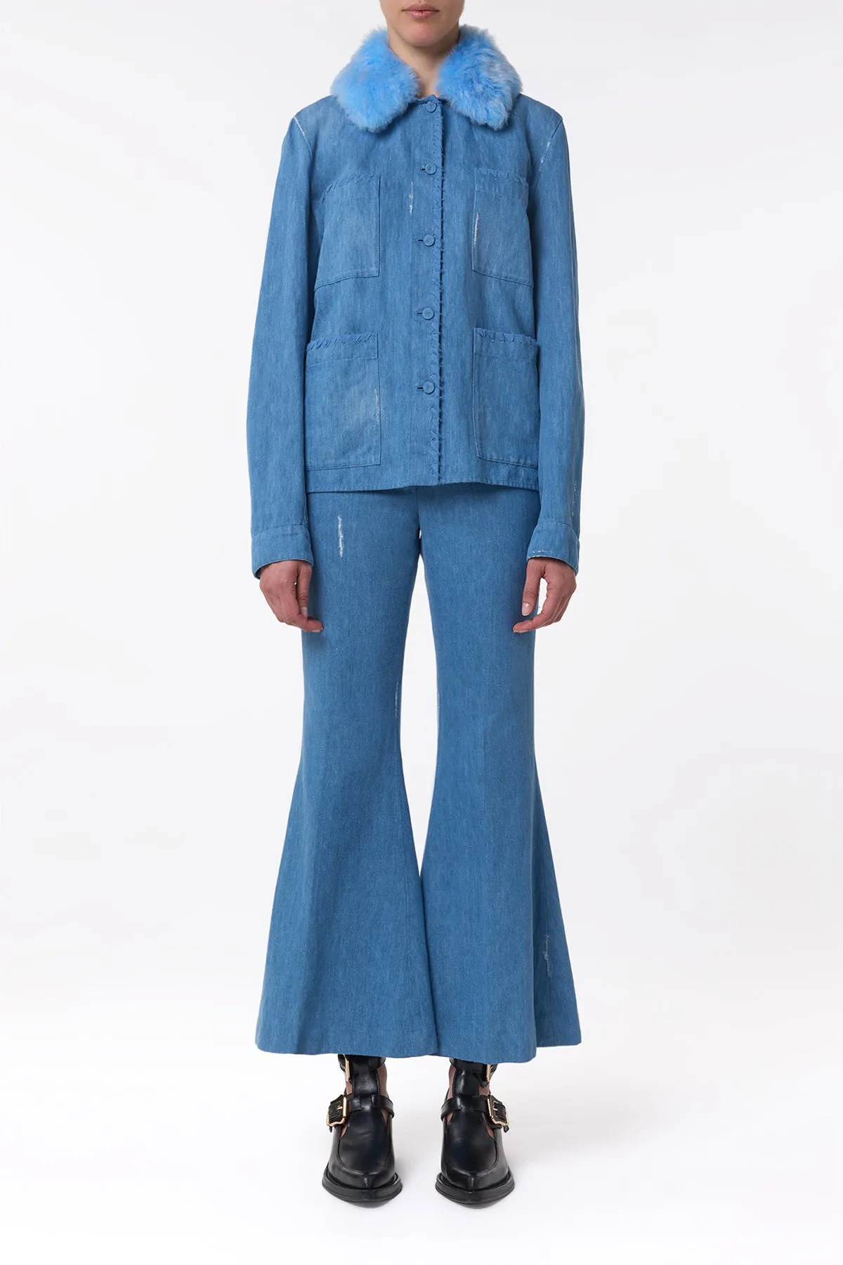 Fosse Chore Jacket in Light Blue Recycled Cotton Linen Denim sold by Gabriela Hearst product image thumbnail 2