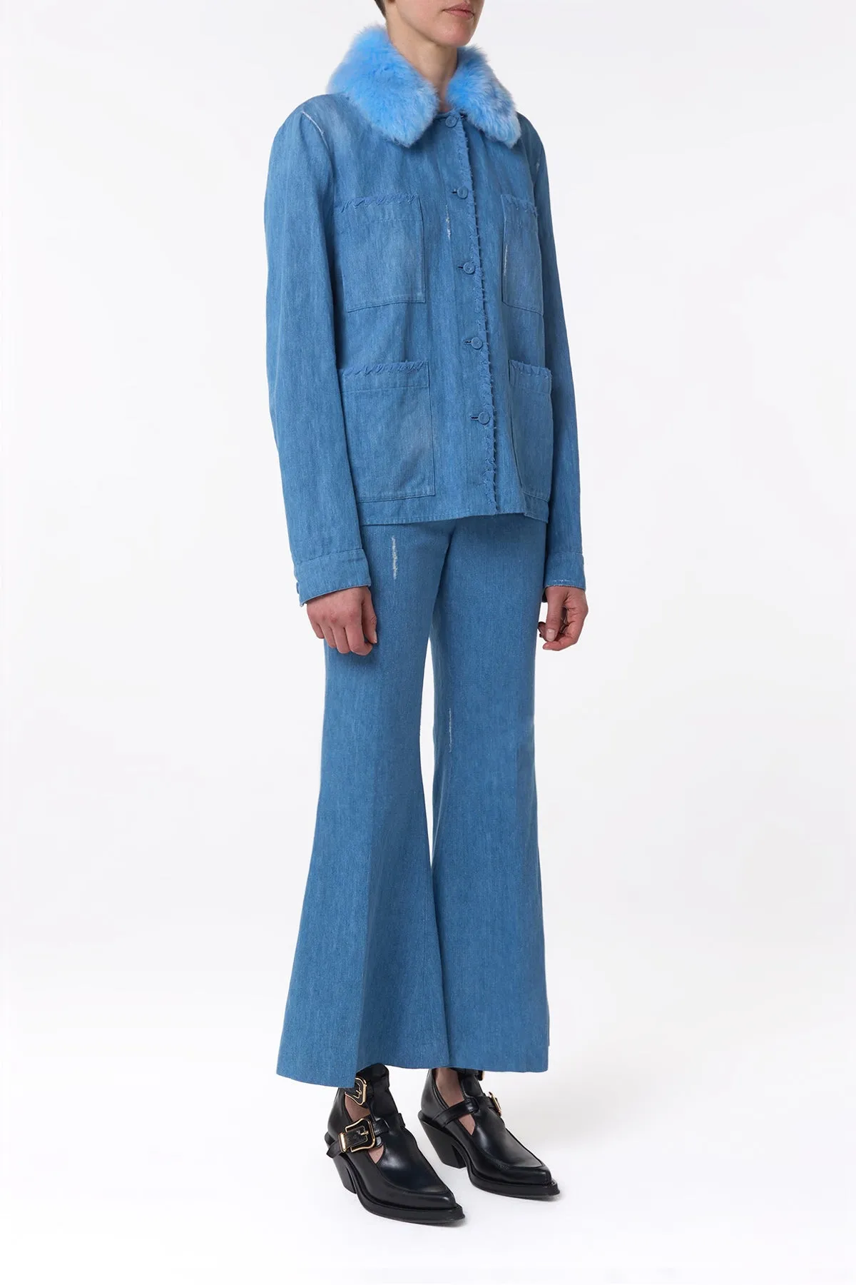 Fosse Chore Jacket in Light Blue Recycled Cotton Linen Denim sold by Gabriela Hearst product image thumbnail 3