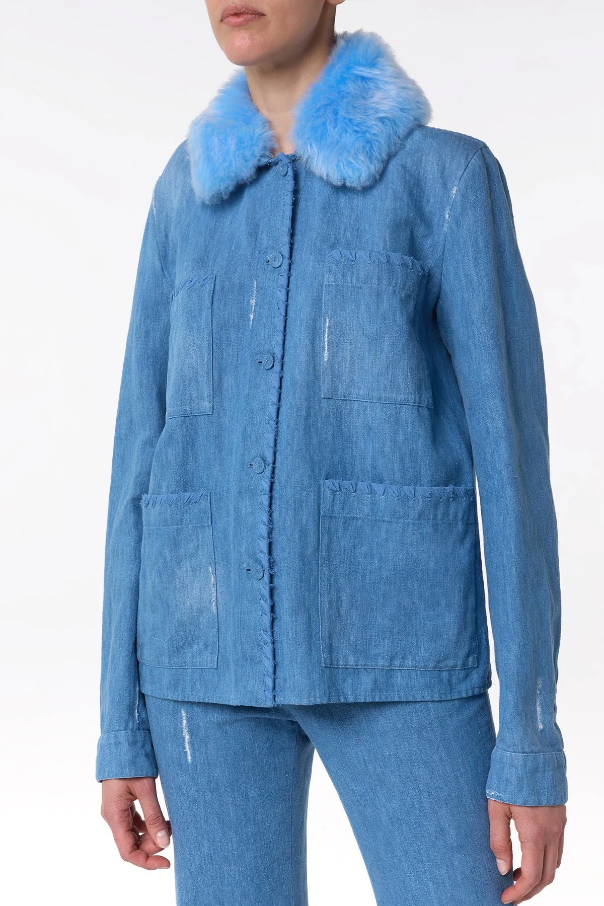 Fosse Chore Jacket in Light Blue Recycled Cotton Linen Denim sold by Gabriela Hearst product image thumbnail 5