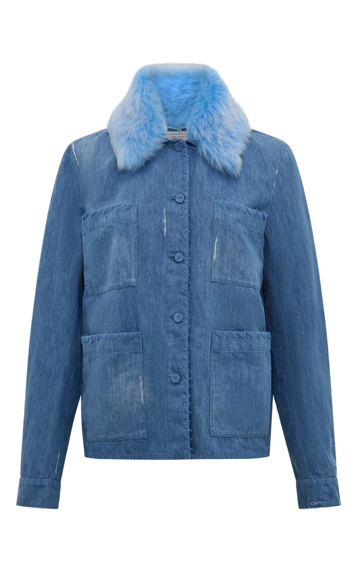 Fosse Chore Jacket in Light Blue Recycled Cotton Linen Denim sold by Gabriela Hearst