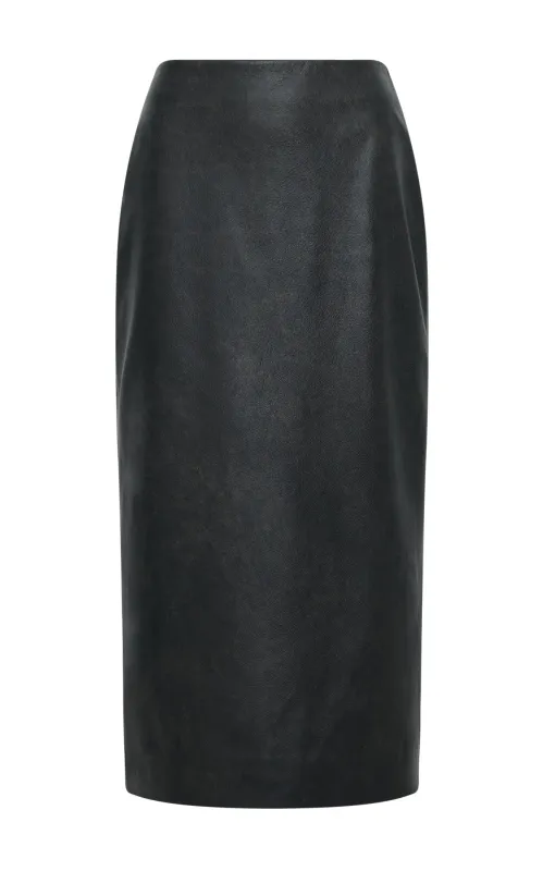 Amon Midi Skirt in Black Leather sold by Gabriela Hearst